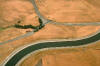 Ariel view showing aqueduct carrying water through arid desert lands